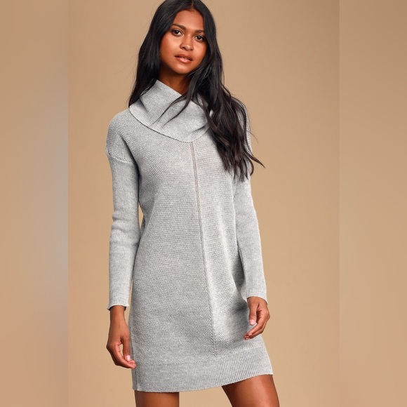 Lulus Tea Reader Light Grey Sweater Dress - Picture 1 of 12